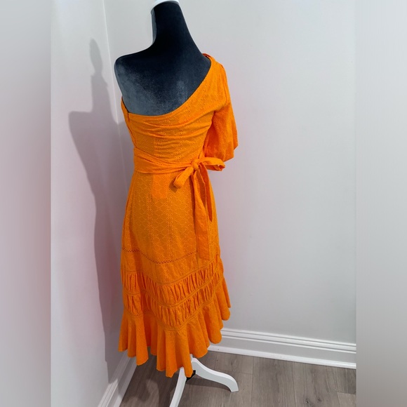 NWT L’Atiste Orange Eyelet One Shoulder Dress With Sash Size S - Picture 6 of 12
